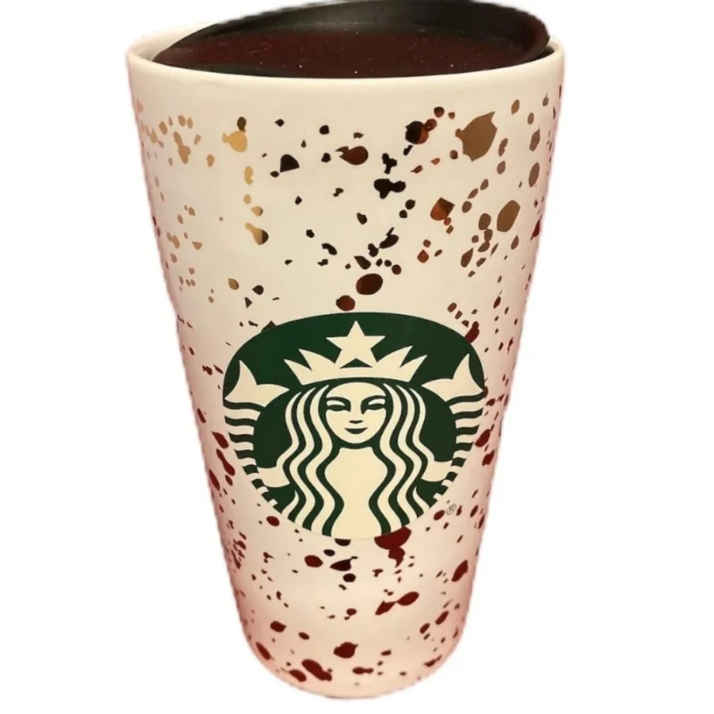 Starbucks 2019 Holiday Gold Fleck Confetti Ceramic 12 oz Beverage Tumbler